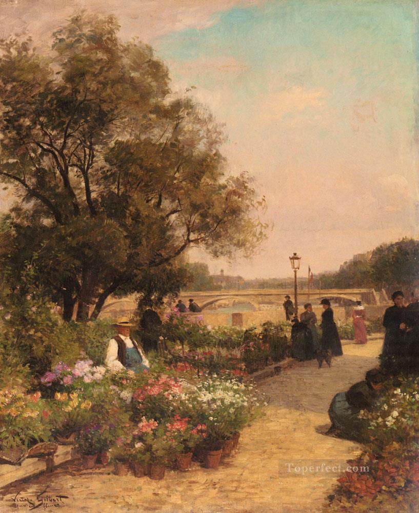 Gilbert Vibert Gabriel Quai Aux Fleurs landscape Belgian painter Alfred Stevens Oil Paintings